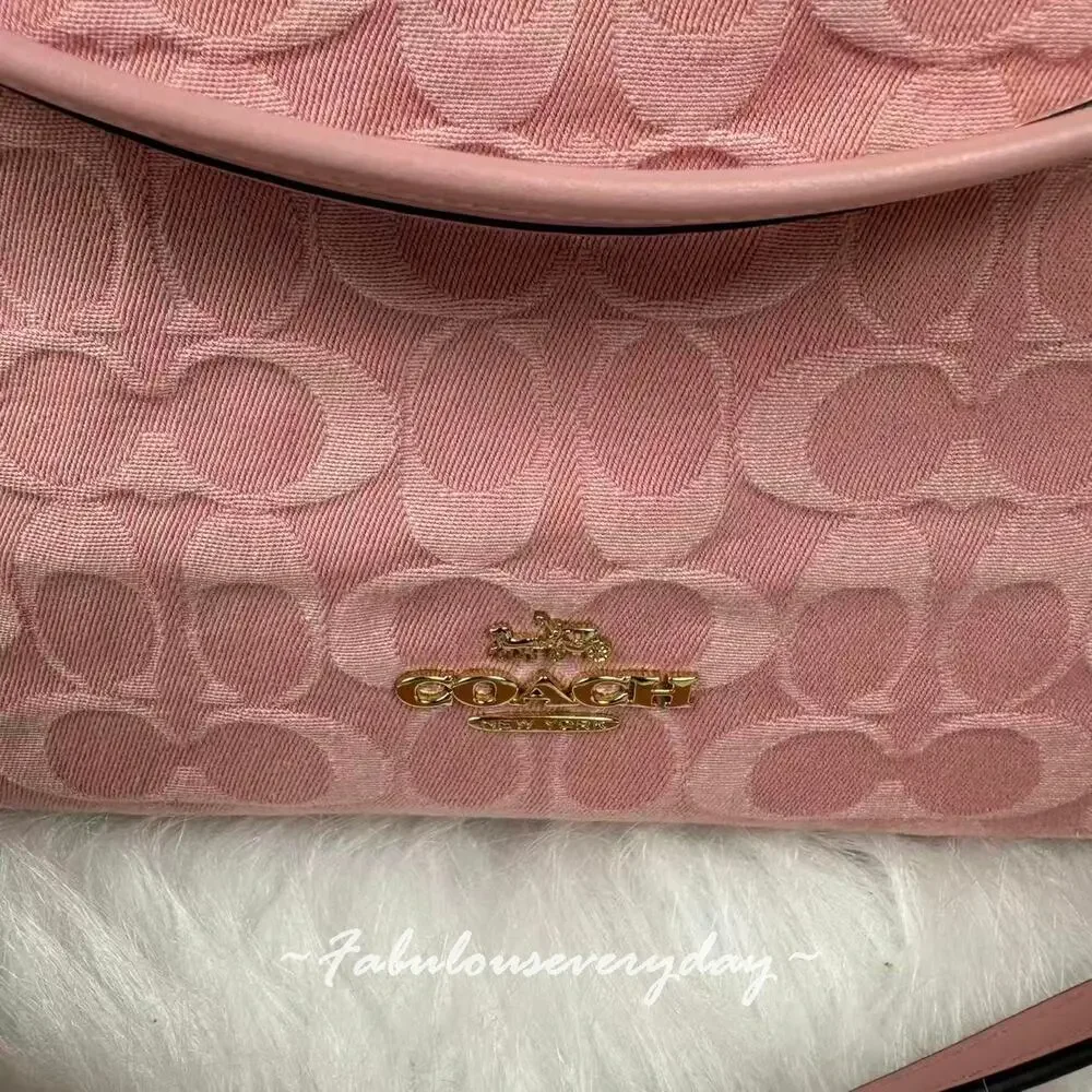 Coach Laurel Shoulder Bag Crossbody In Signature Denim Gold/Light Pink CER66 NWT